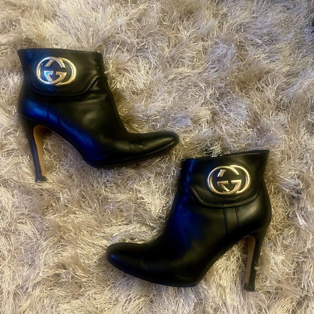 Gucci ankle boots with gold hardware